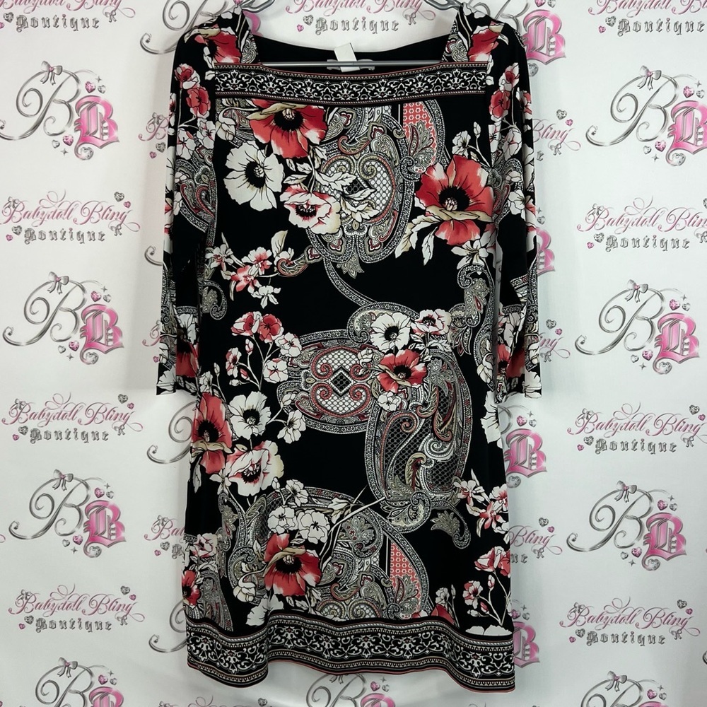 White House Black Market Black and Red floral flowers paisley Patterned Dress